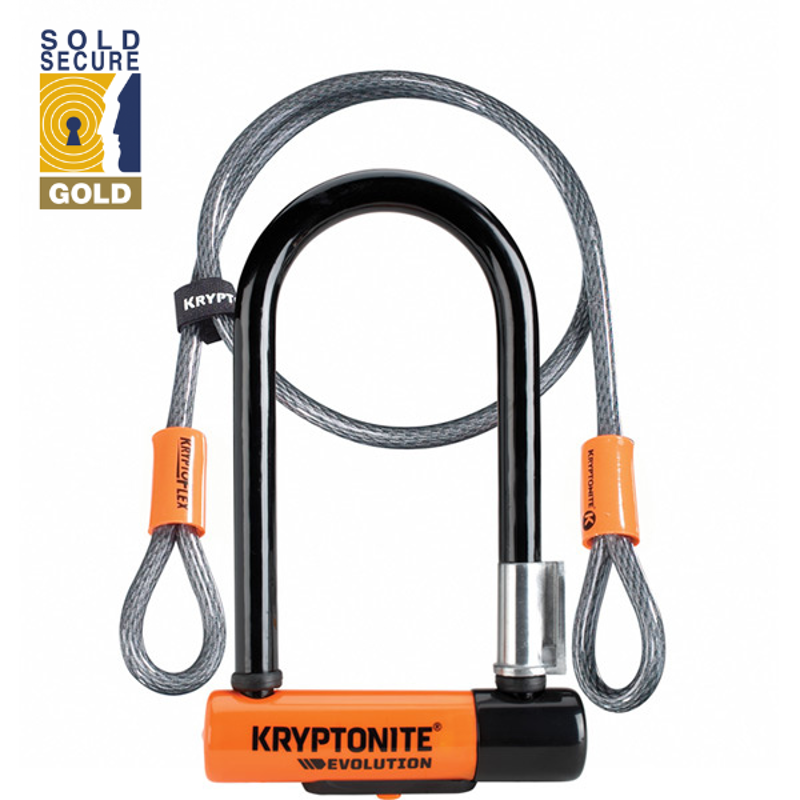 Kryptonite Evolution Mini 7 U-Lock with 4 Foot Cable and Flexframe Bracket Sold Secure Gol-1